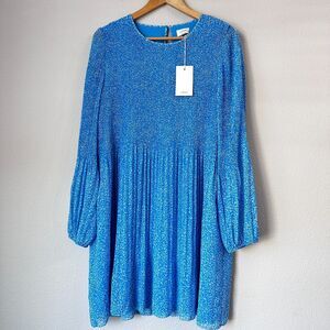 Aritzia Wilfred Women's Daydreamer Mini Dress Blue Spring Sheer Floral Large NEW